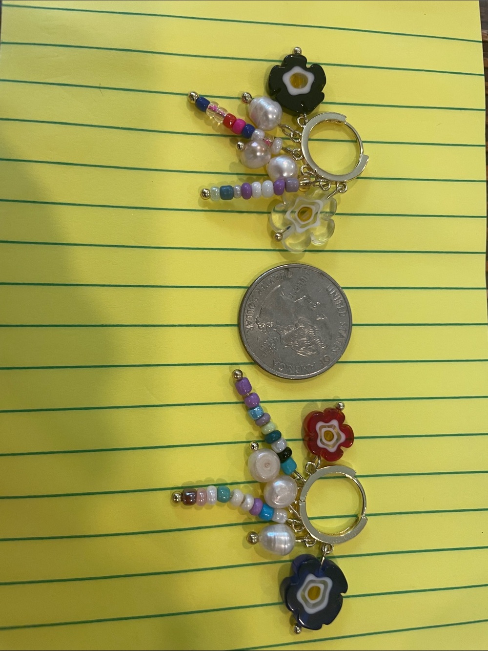 Anthropologie Gold Hoop Multicolor Beaded Flower Drop Earrings - Picture 4 of 4